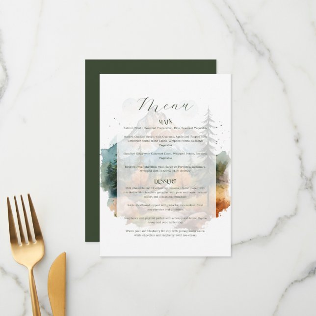Misty Mountain Wedding Menu (Front/Back In Situ)