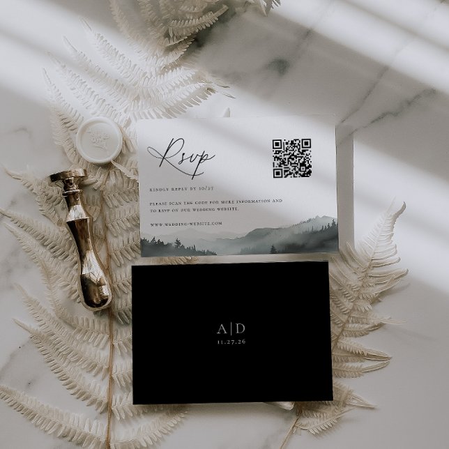 Misty Mountain Wedding QR Code RSVP Card (Creator Uploaded)