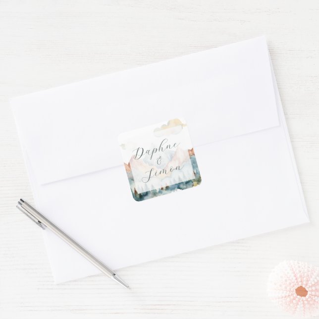 Misty Mountain Wedding Square Sticker (Envelope)