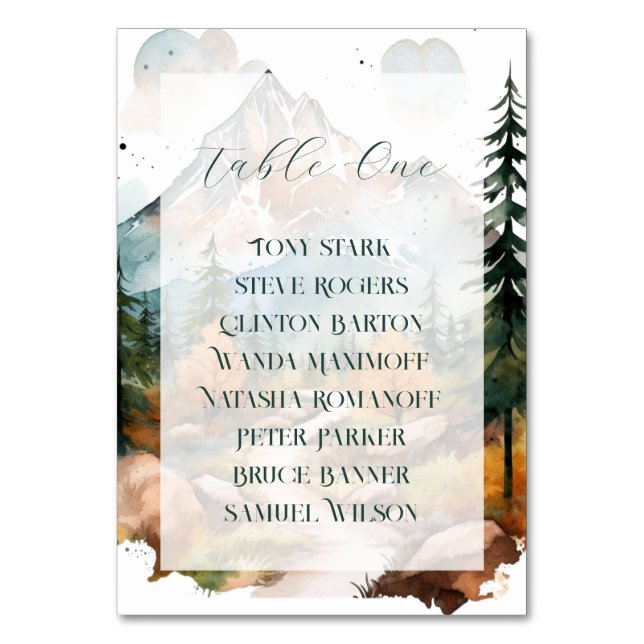 Misty Mountain Wedding Table Number (Front)