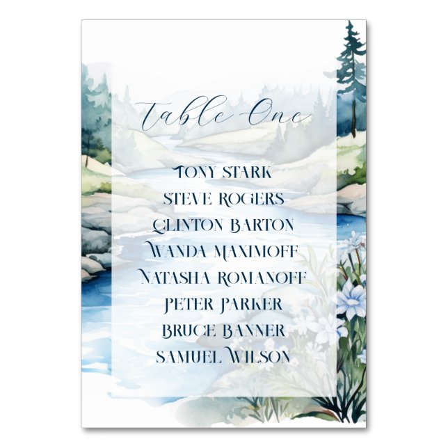 Misty Mountain Wedding Table Number (Front)