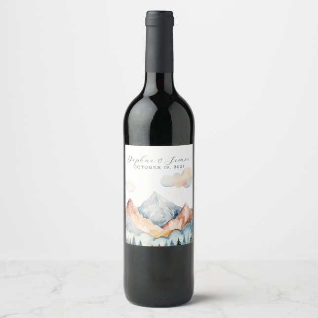 Misty Mountain Wedding Wine Label (Front)
