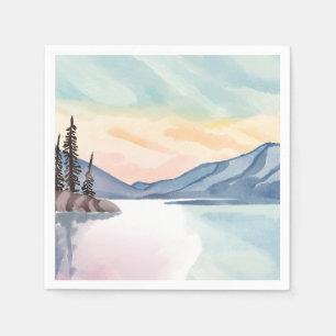 Misty Mountains Lake Tahoe Watercolor Napkin