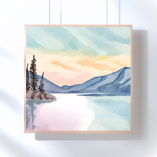 Misty Mountains   Lake Tahoe Watercolor Poster
