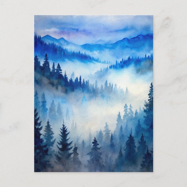 Misty Mountains Moonlight Peaceful Forest Pines  Postcard (Front)