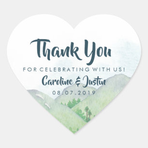 Misty Mountains Wedding Thank You Heart Sticker
