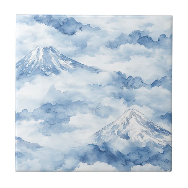 Misty Peaks – Watercolor Mountain Landscape (10) Tile (Front)