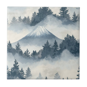 Misty Peaks – Watercolor Mountain Landscape (2) Tile