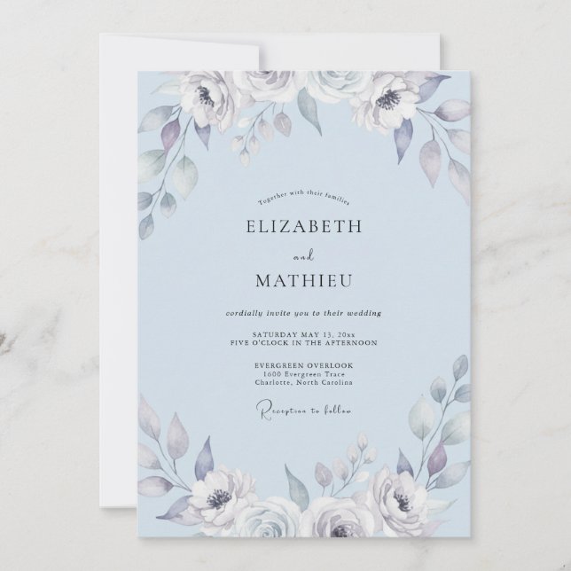 Misty Periwinkle Foliage Eucalyptus Wedding Invitation (Front)