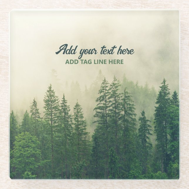 Misty Pine Forest Trees Custom Keepsake Glass Coaster (Front)