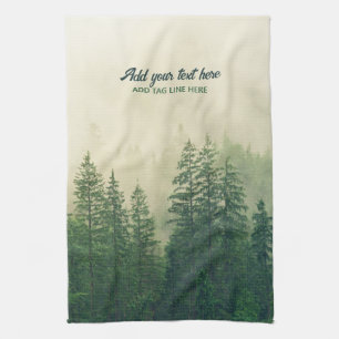 Misty Pine Forest Trees Custom Keepsake Tea Towel