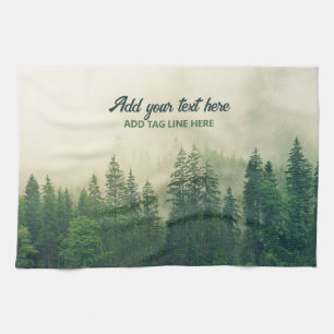 Misty Pine Forest Trees Custom Keepsake Tea Towel