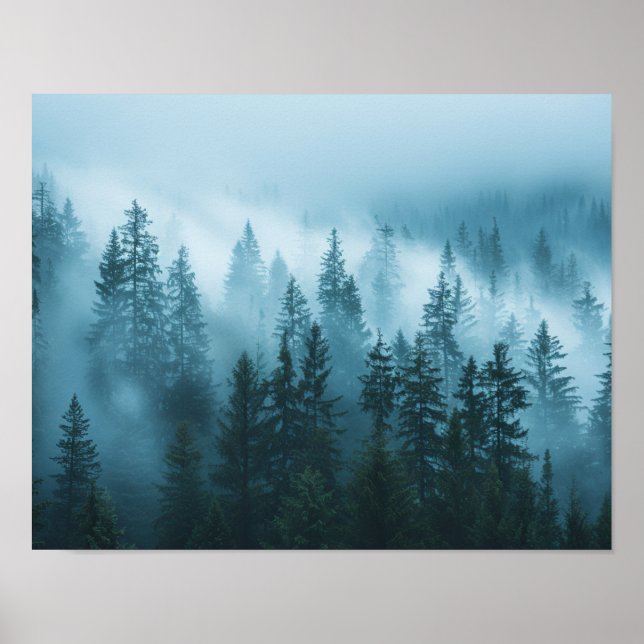 Misty Pine Forest Wall Art Print | Foggy Evergreen (Front)