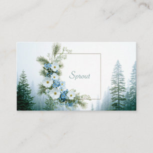 Misty Pine Forest White and Blue Floral Frame Business Card