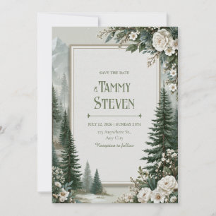 Misty Pine Rose Wedding Invitation