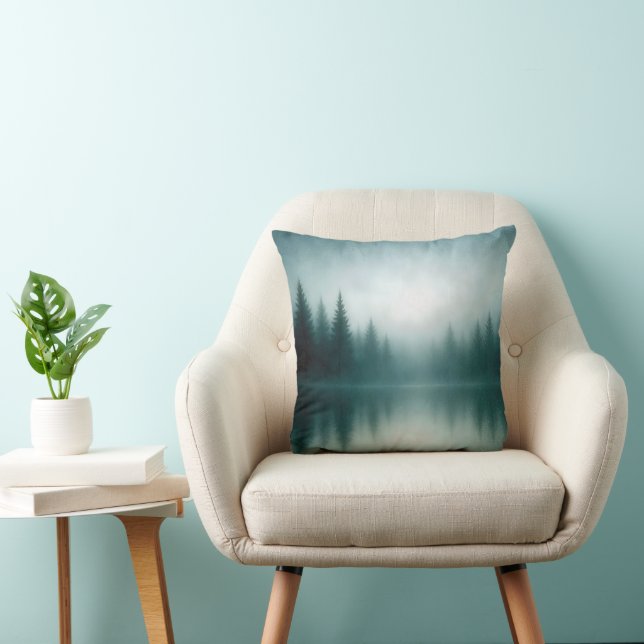 Misty Pine Tree Reflection in Lake Water Cushion (Chair)