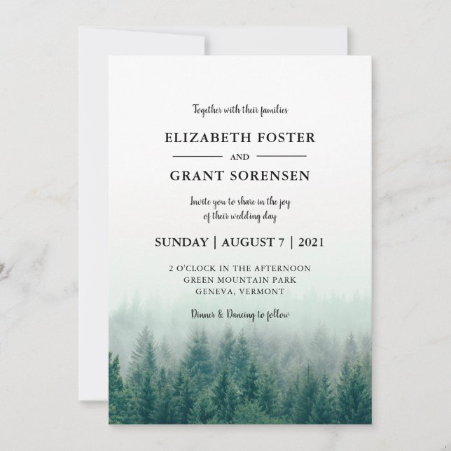 Misty Pines Modern Wedding Invitation (Front)