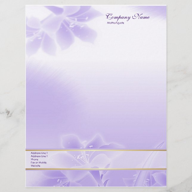 Misty Purple Floral Letterhead Template (Front)
