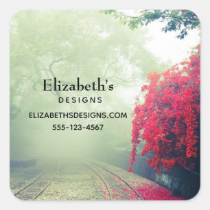 Misty Railroad Tracks Scenic Photo Business Square Sticker