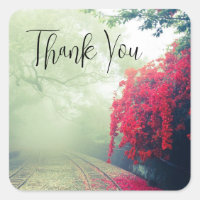 Misty Railroad Tracks Scenic Photo Thank You