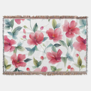 Misty Red Floral Pattern Throw Blanket