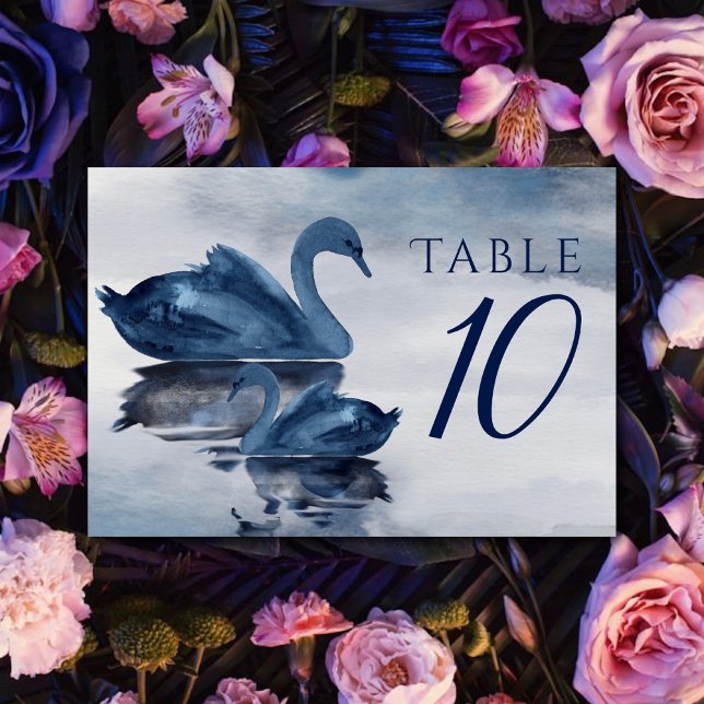 Misty Reflections | Dusty Blue Lake Swan Reception Table Number (Creator Uploaded)