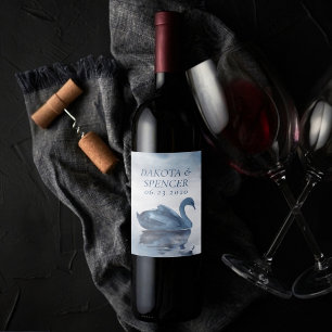 Misty Reflections   Dusty Blue Swan Wedding Favour Wine Label