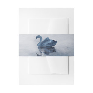 Misty Reflections   Moody Dusty Blue Swan on Lake Invitation Belly Band
