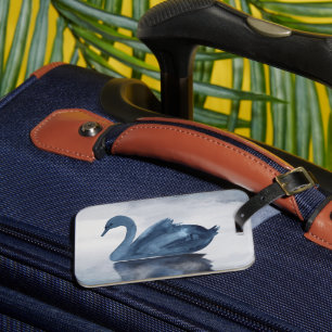 Misty Reflections Moody Dusty Blue Swan on Lake Luggage Tag