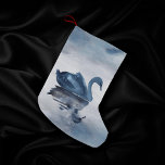 Misty Reflections | Moody Dusty Blue Swan on Lake Small Christmas Stocking<br><div class="desc">Muted, dark, and moody hand-painted lake swan keepsake gift theme in soft dusty navy blue with a graceful swan and smoky early morning fog. From the "Reflections" collection, this watercolor design was inspired by the tranquil quiet time when you can be with the one you love without interruption. For customisations...</div>