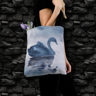 Misty Reflections   Moody Dusty Blue Swan on Lake Tote Bag