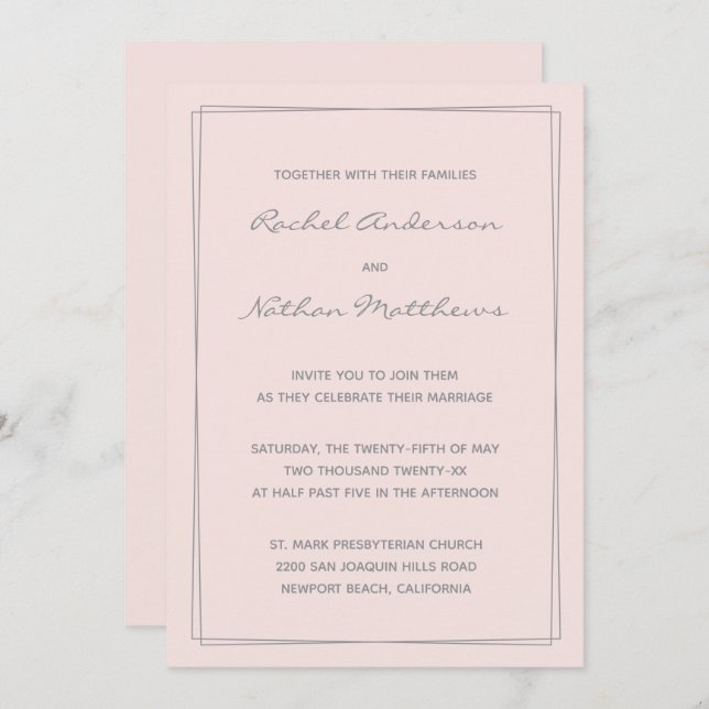Misty Rose Blush Pink Wedding Invitations (Front/Back)