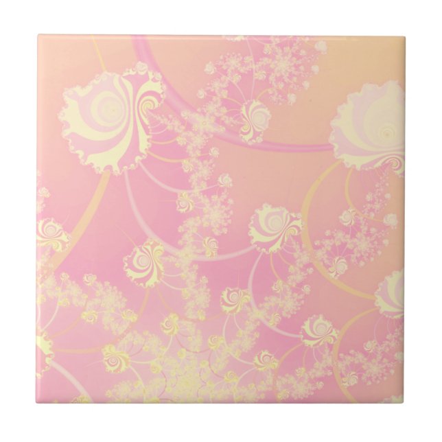 Misty Rose Pastel Pink Fractal Flower Tile (Front)