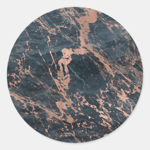 Misty Rustic Blue & Rose Gold Pink Glam Marble Classic Round Sticker