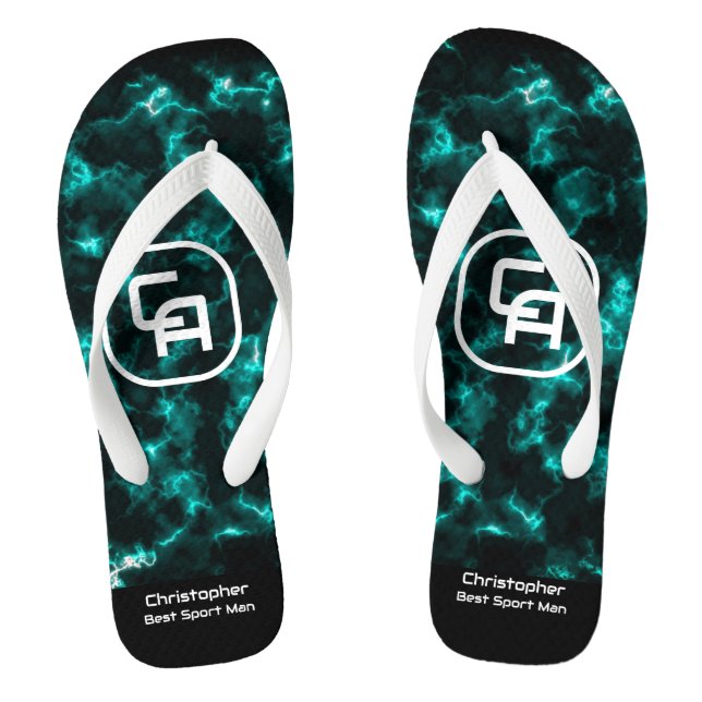 Misty Smoke Monogram Aqua Jandals (Footbed)