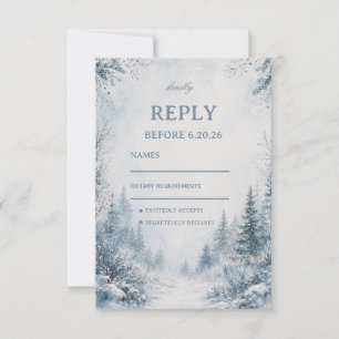 Misty Snowfall Along Blue RSVP Card
