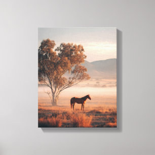 Misty Sunrise Horse Pastel Landscape Art Canvas Print