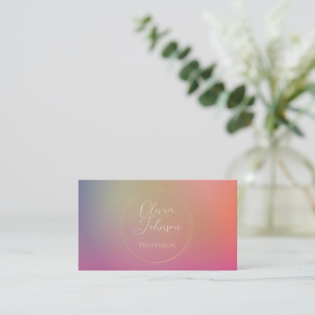 Misty Sunset Pink Gold Gradient Business Card (Standing Front)