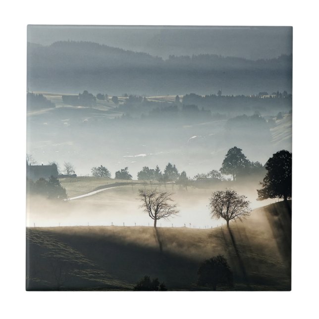 Misty Switzerland Countryside Landscape Tile (Front)