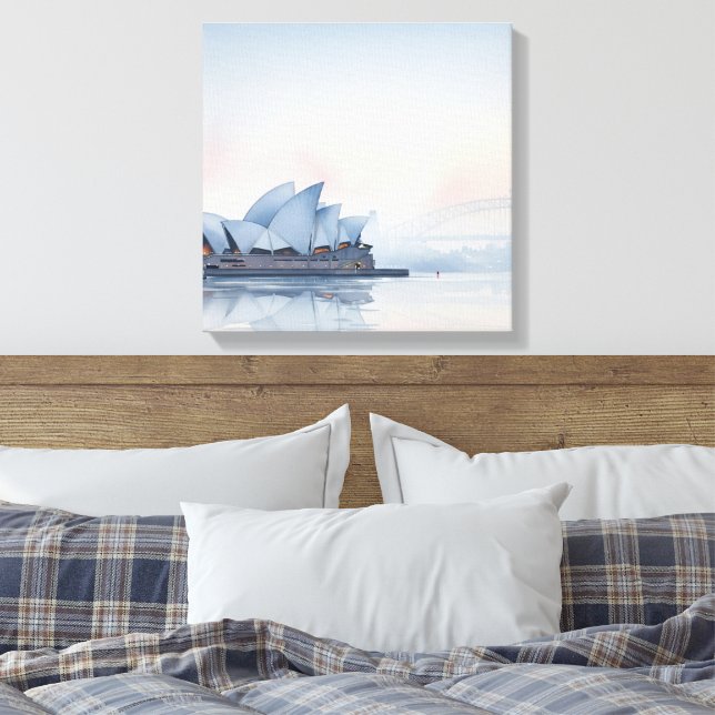 Misty Sydney Opera House Australia Canvas Print (Insitu(Bedroom))