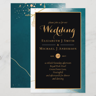 Misty Teal Gold Wedding Invitation BUDGET A9