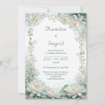 Misty Teal White Water Lily Border Wedding