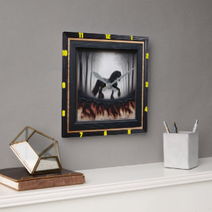 Misty Trail:Customisable Charred Wood Friesian Art Square Wall Clock
