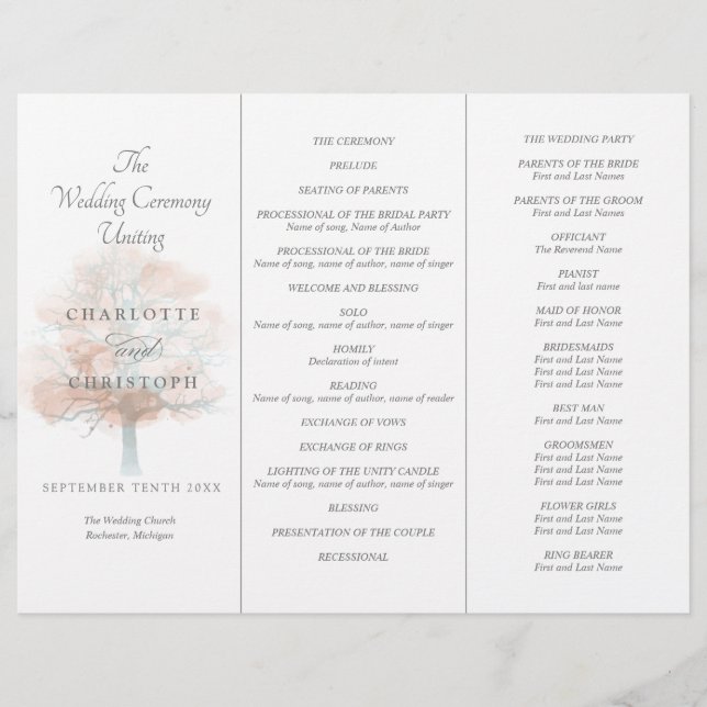 Misty tree Tri-Fold wedding program (Front)