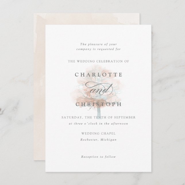 Misty tree wedding invitation (Front/Back)