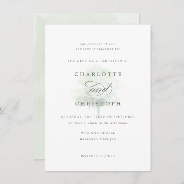 Misty tree wedding invitation (Front/Back)
