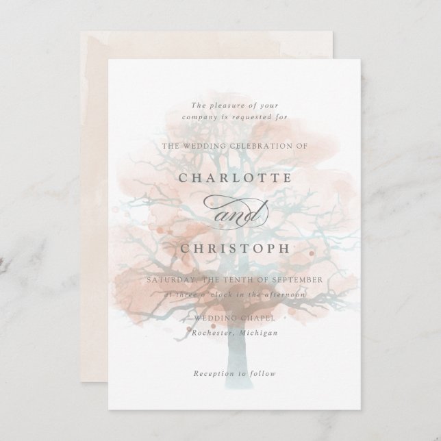 Misty tree wedding invitation (Front/Back)