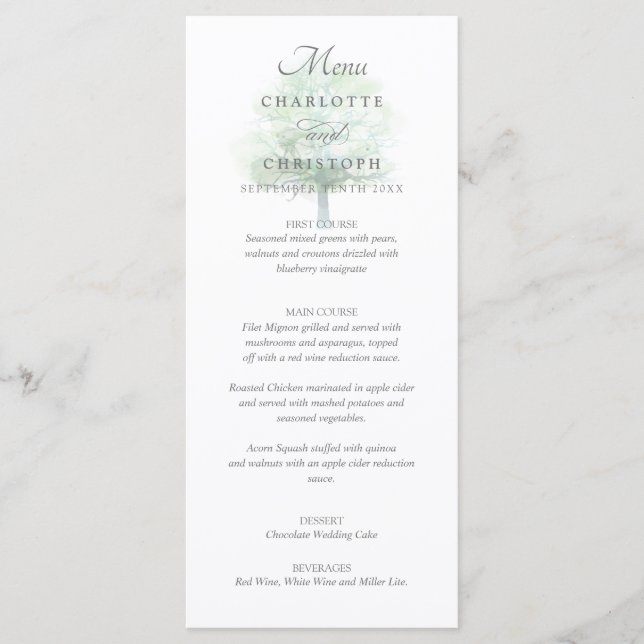 Misty tree wedding menu (Front)