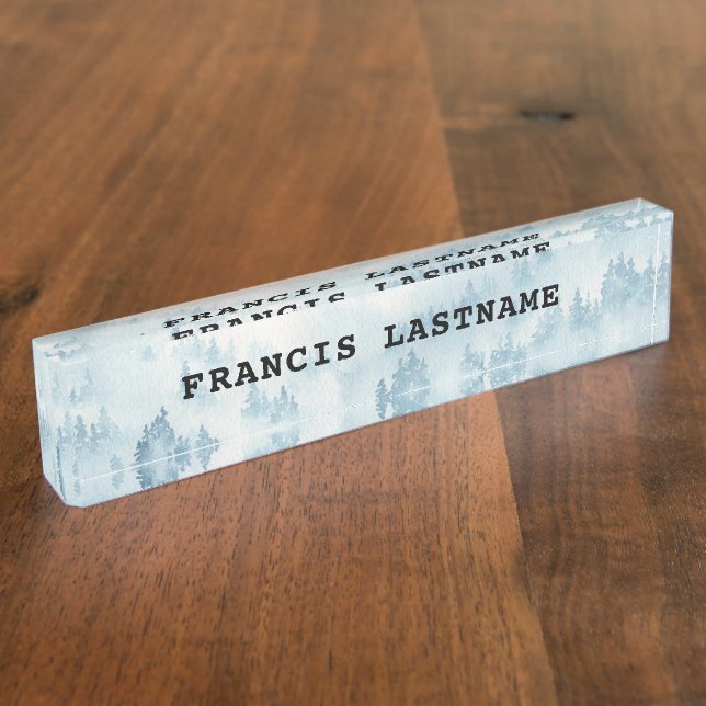 Misty Trees Watercolor Image Acrylic Name Plate (Side)