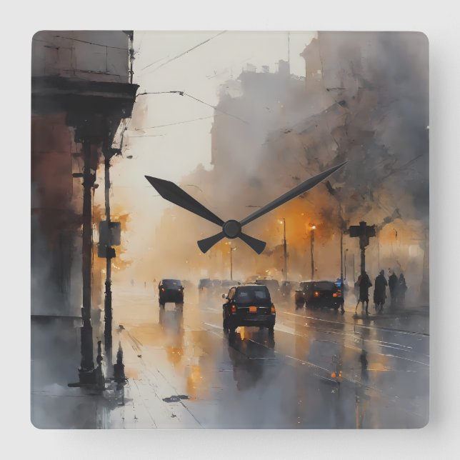 Misty Urban Evening  Square Wall Clock (Front)